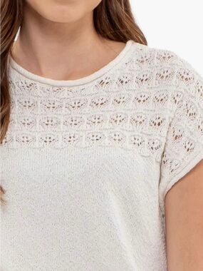Blu Pepper Cream Short-Sleeve Crew Knit Top